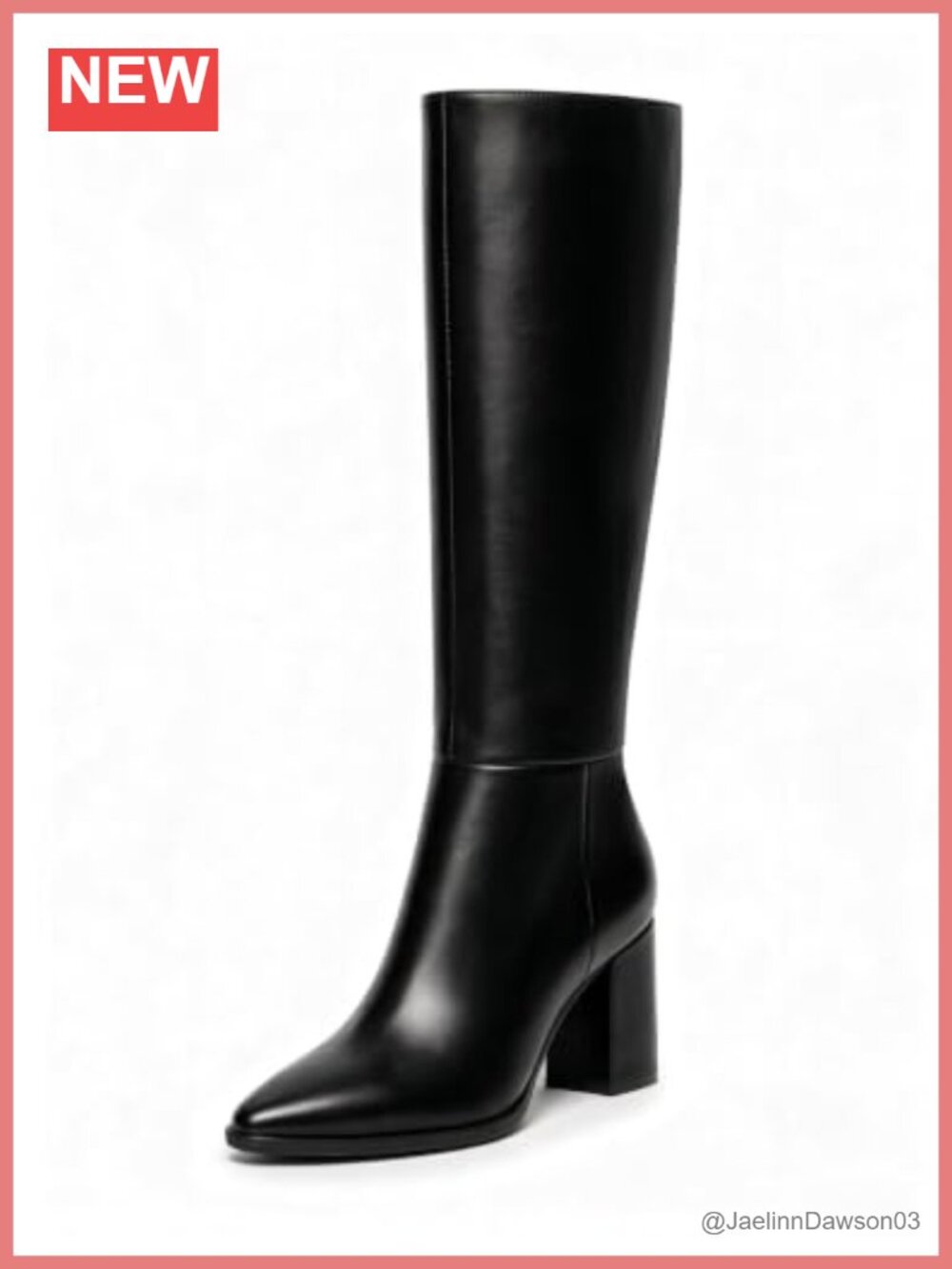 Women's Knee High Chunky Heel Boots Pointed Toe PU Heeled Boots